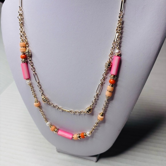 New KENDRA SCOTT Rachel Gold Pink Multi Strand Necklace - Picture 4 of 7
